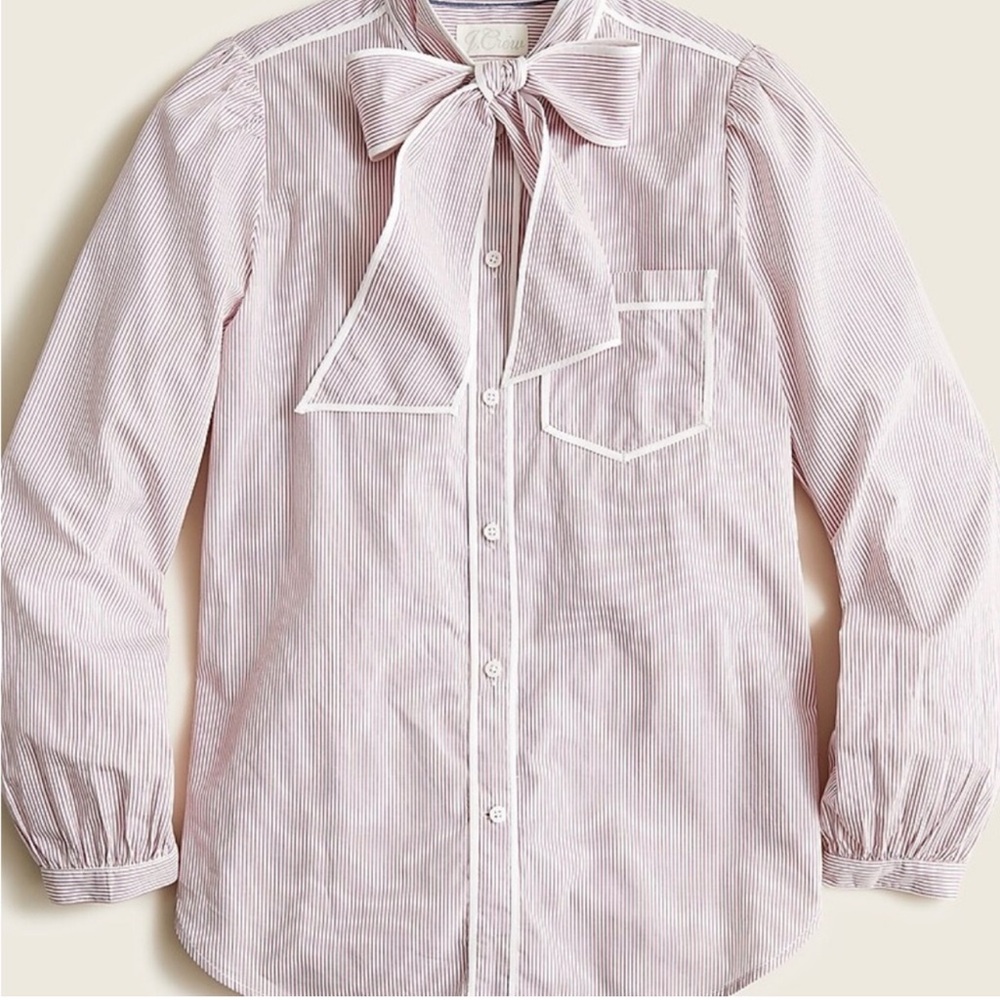 J. Crew Pink Striped Blouse with Bow Tie